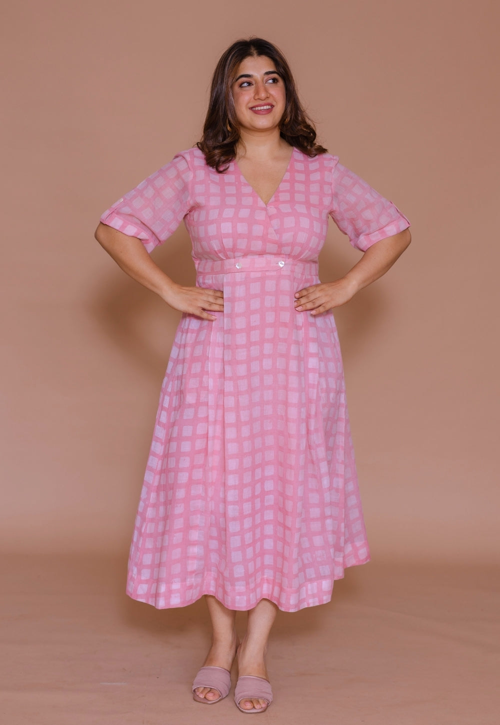 Kinza Pink Batik MulMul A Line Dress