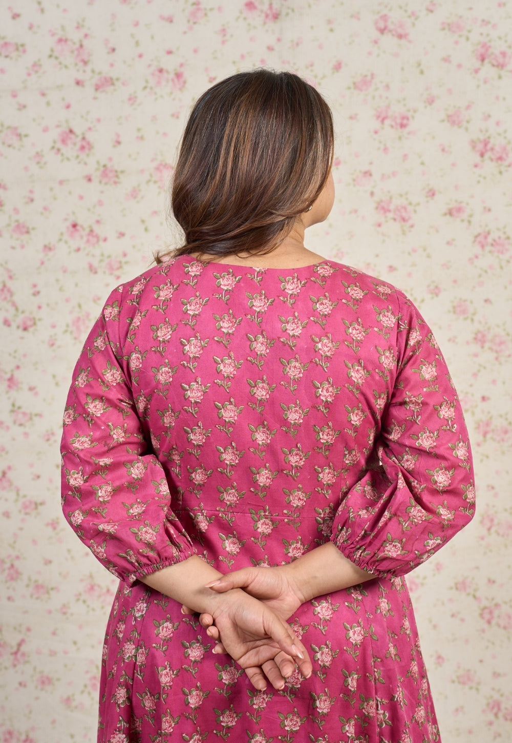 Julia Pink Sanganeri Mul Cotton A Line Dress