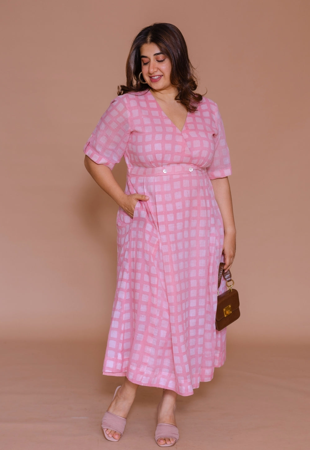 Kinza Pink Batik MulMul A Line Dress