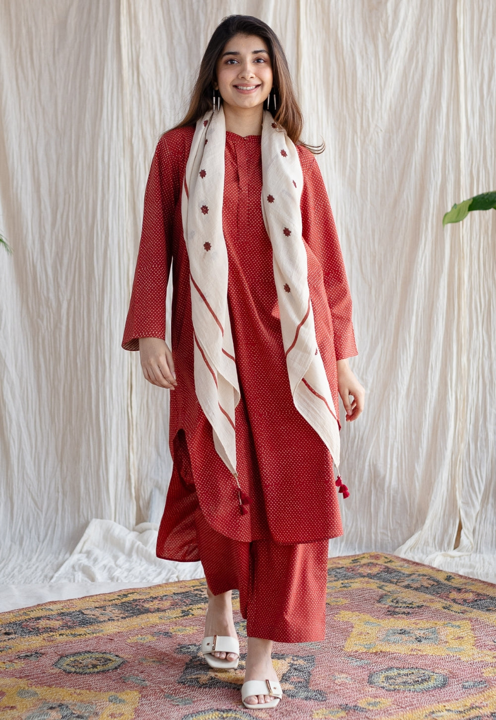 Bombay Ajrakh Red Cotton Co-Ord Set (Set of 2)