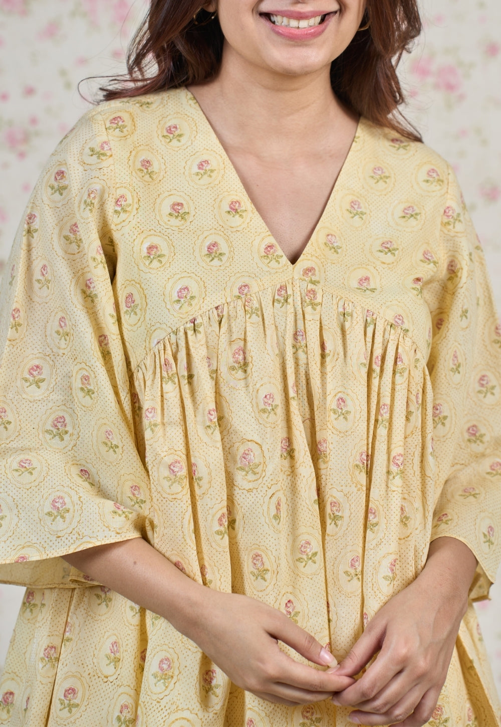Alice Yellow Sanganeri Mul Cotton A Line Short Top