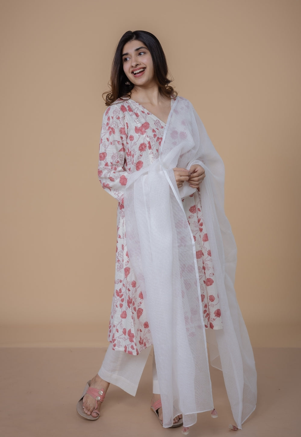 White Solid Kota Doria Cotton Dupatta