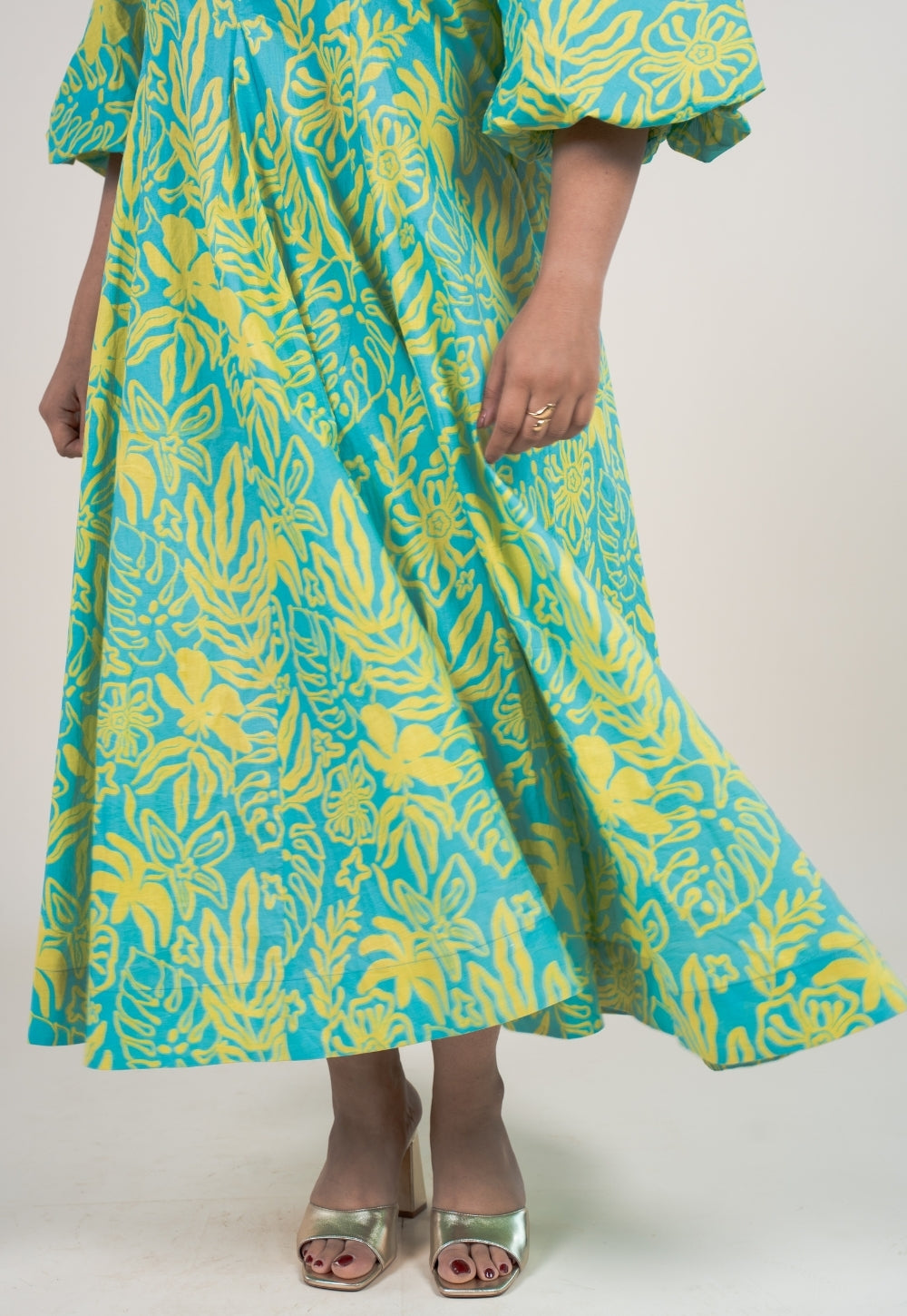 Tanisha Blue Turquoise Printed Cotton A Line Dress