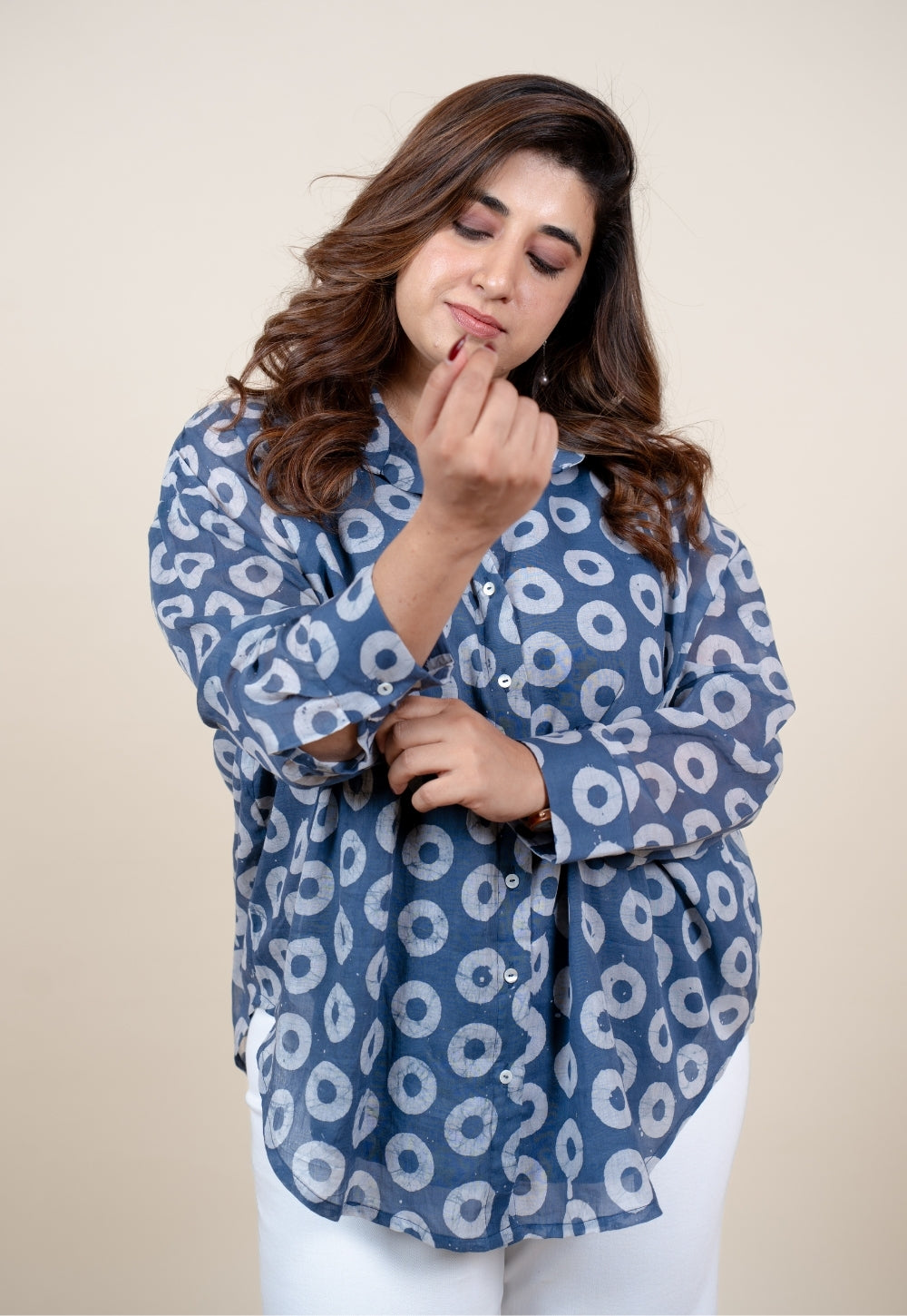 Ruhi Blue Batik MulMul Anti-Fit Shirt