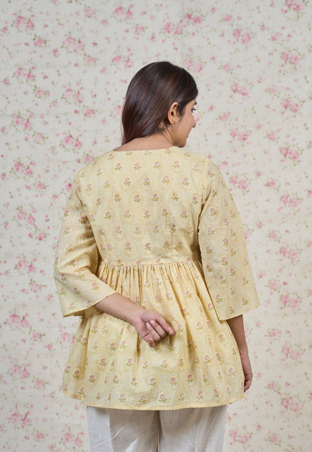 Alice Yellow Sanganeri Mul Cotton A Line Short Top