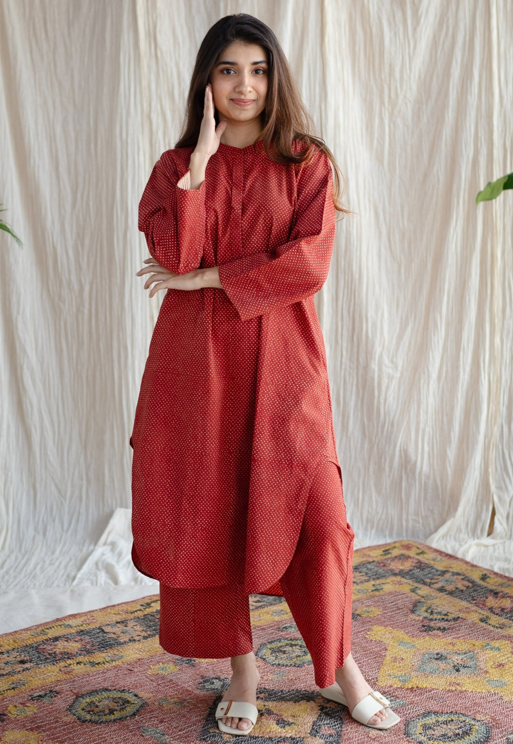 Bombay Ajrakh Red Cotton Co-Ord Set (Set of 2)