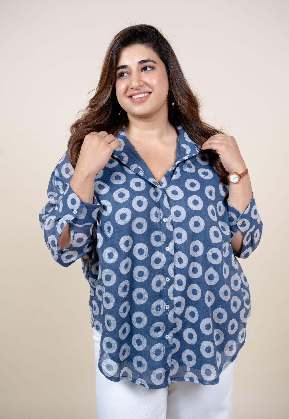 Ruhi Blue Batik MulMul Anti-Fit Shirt