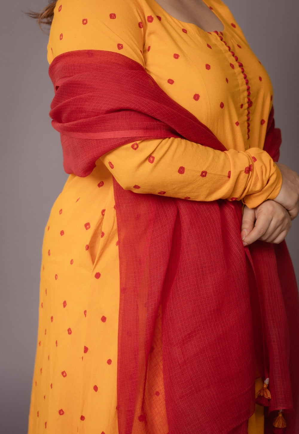 Red Solid Kota Doria Cotton Dupatta