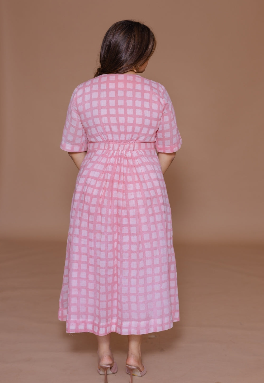 Kinza Pink Batik MulMul A Line Dress