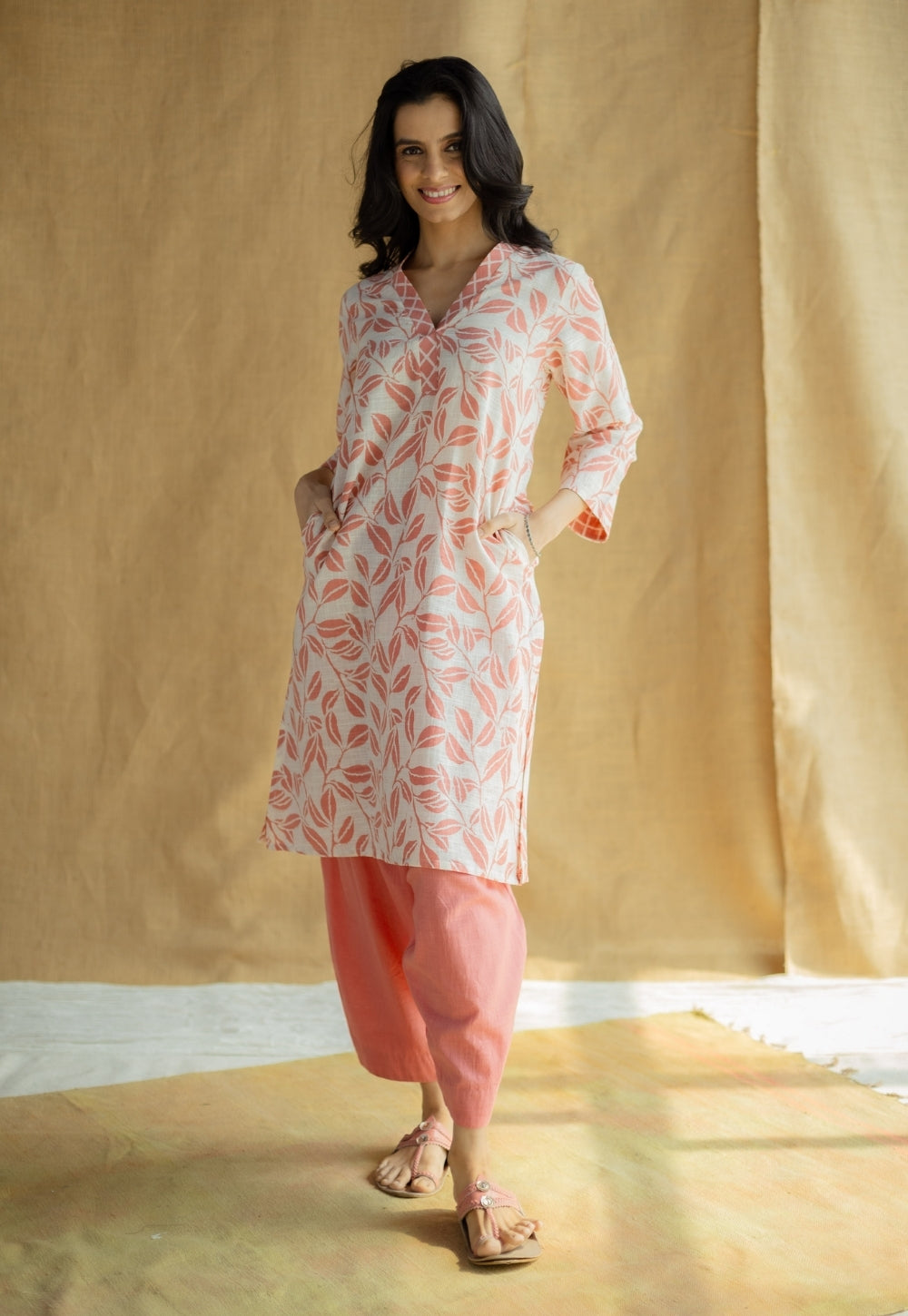 Tarin Coral Solid Slub Cotton Afghan Pant