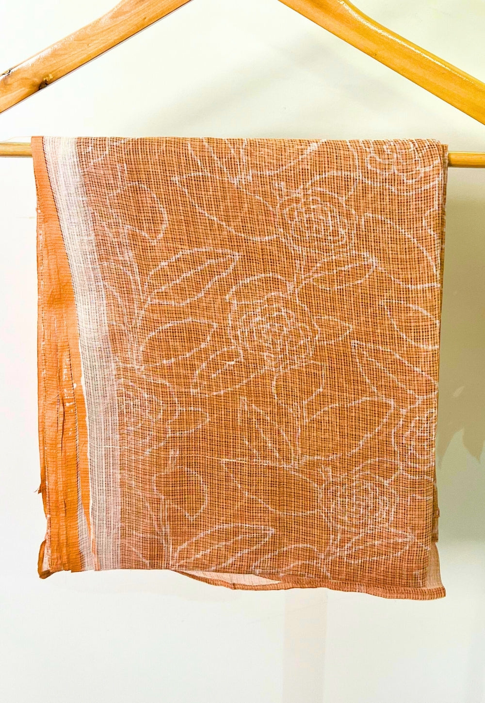 Orange Floral Hand Block Print Kota Doria Cotton Dupatta