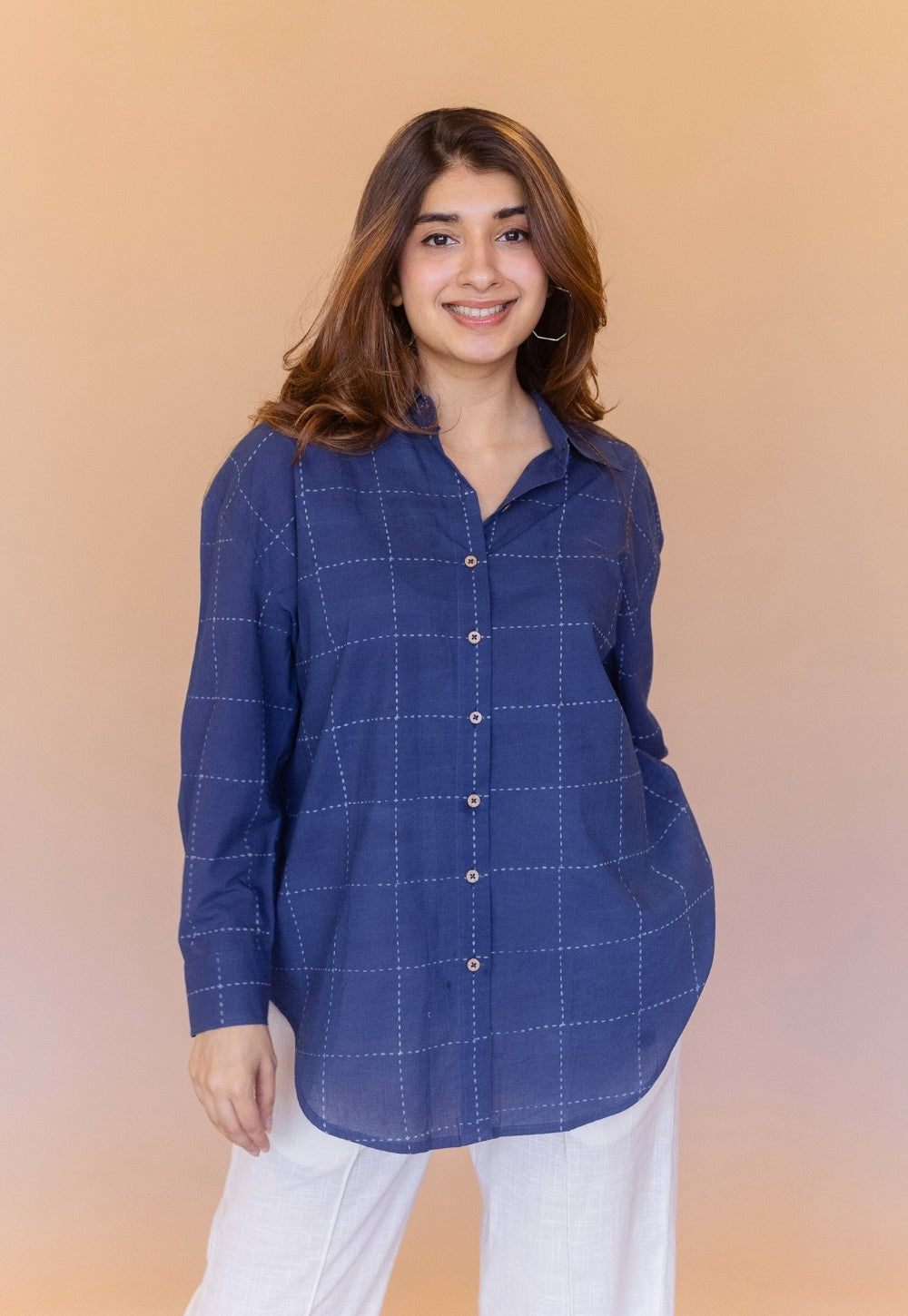 Ruhi Blue Dabu Cotton Anti-Fit Shirt