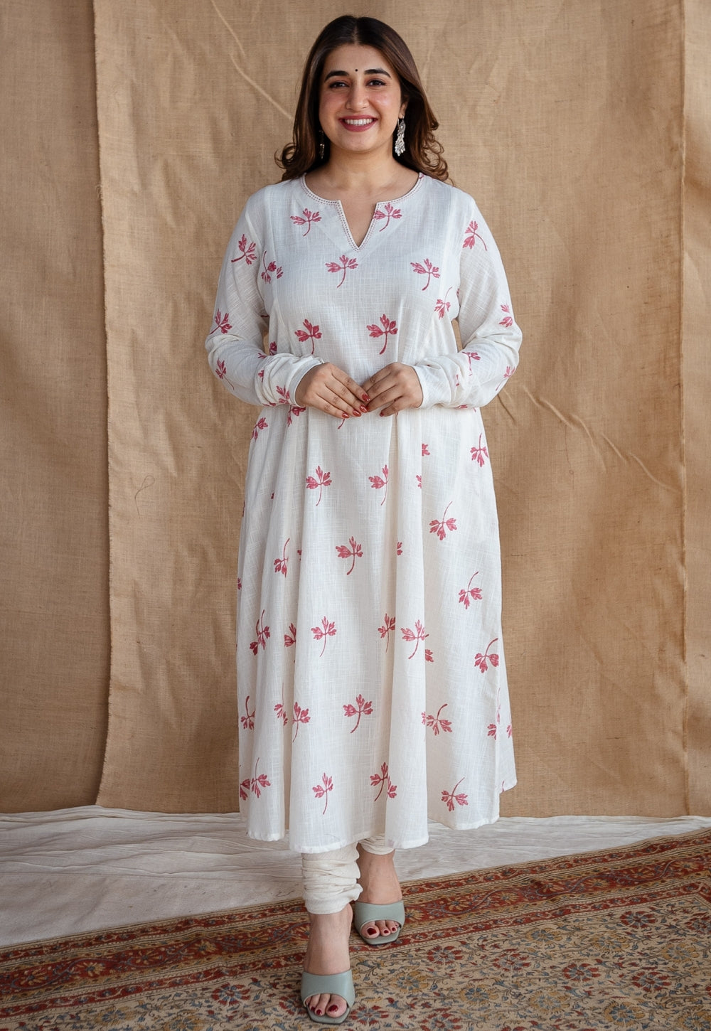 Mashia Dabu Slub Cotton Hand Embroidered Kali Kurta