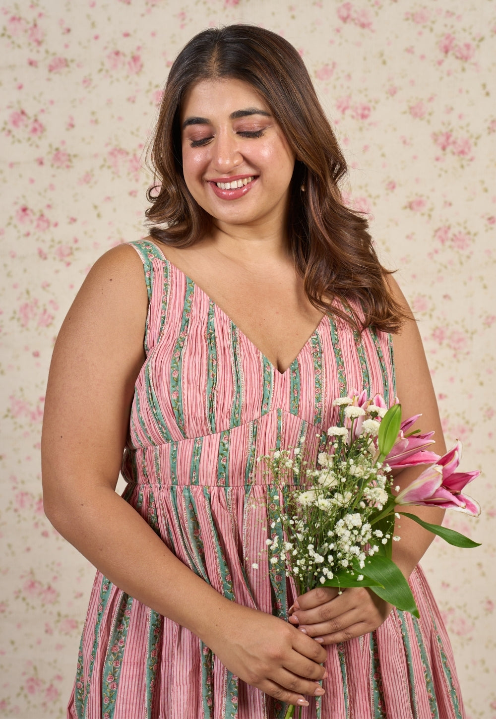 Emily Pink Sanganeri Mul Cotton A Line Dress