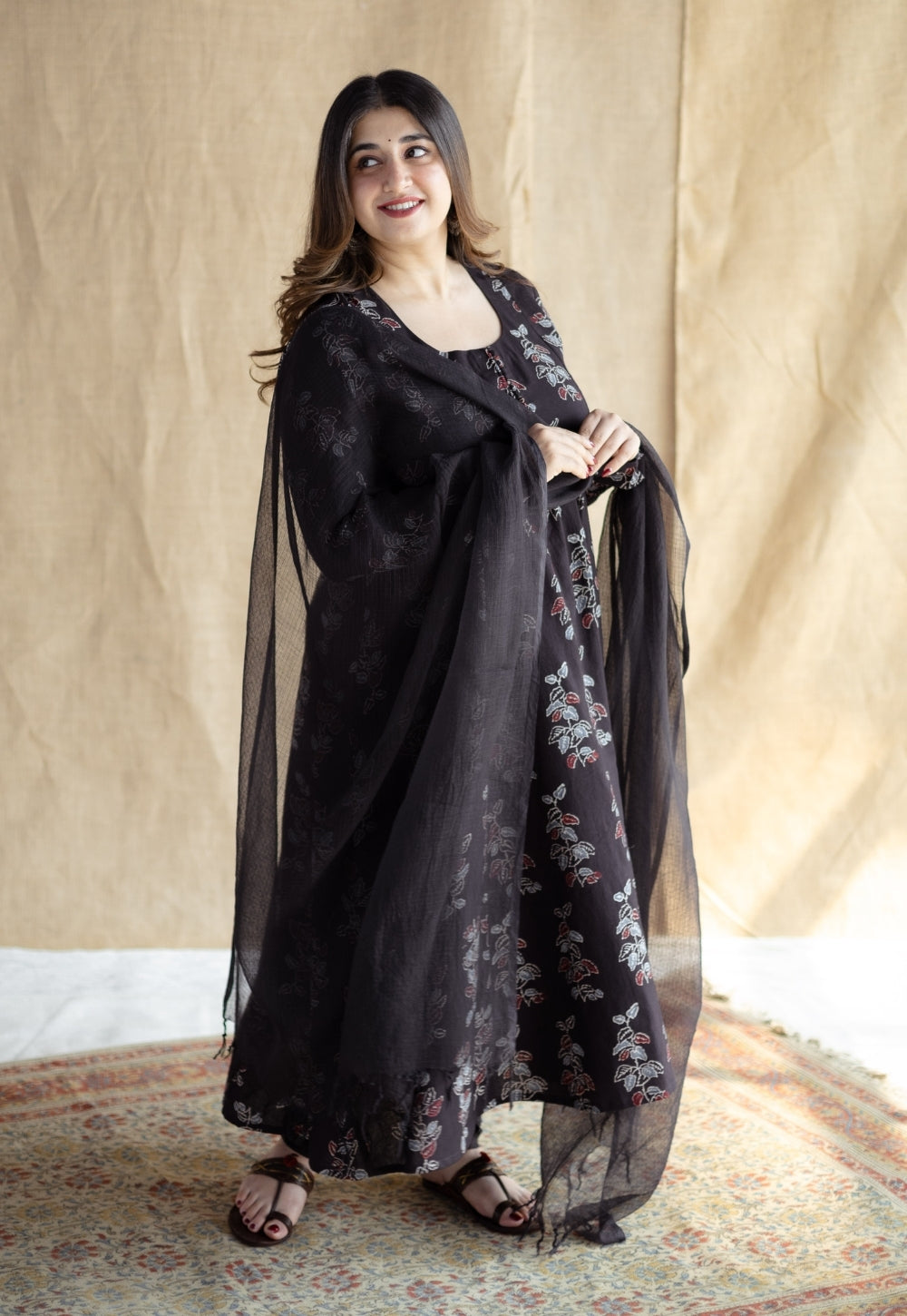 Black Solid Kota Doria Cotton Dupatta