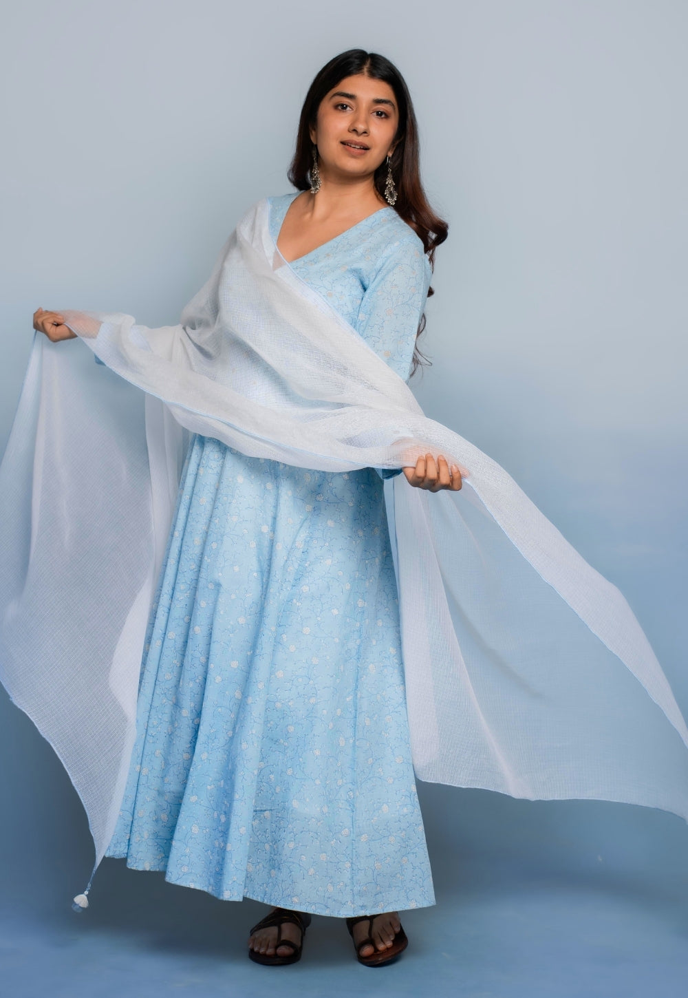 White Solid Kota Doria Cotton Dupatta with Tassels