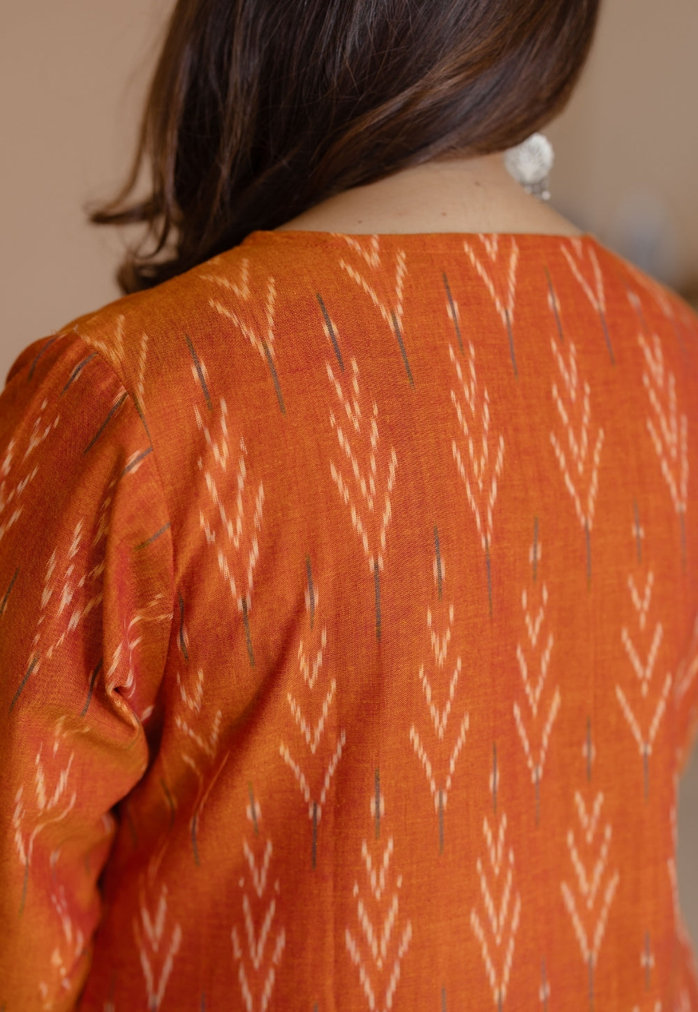 Geet Orange Handloom Ikkat Cotton A Line Kurta Set (Set of 2)