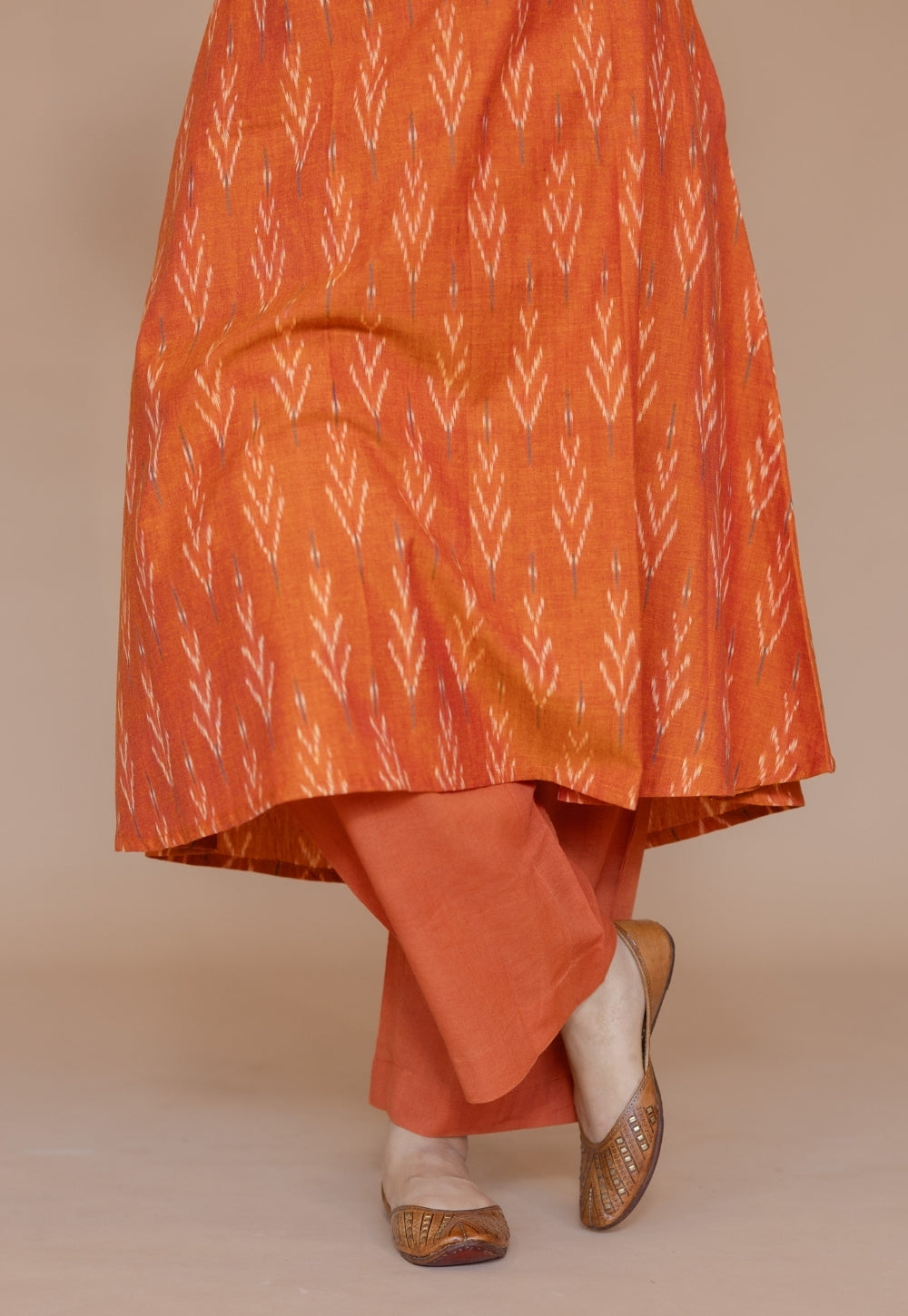Geet Orange Handloom Ikkat Cotton A Line Kurta Set (Set of 2)