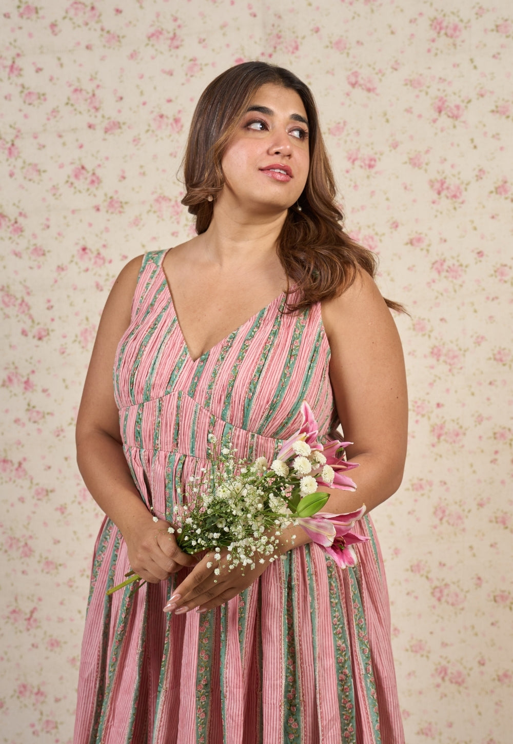 Emily Pink Sanganeri Mul Cotton A Line Dress