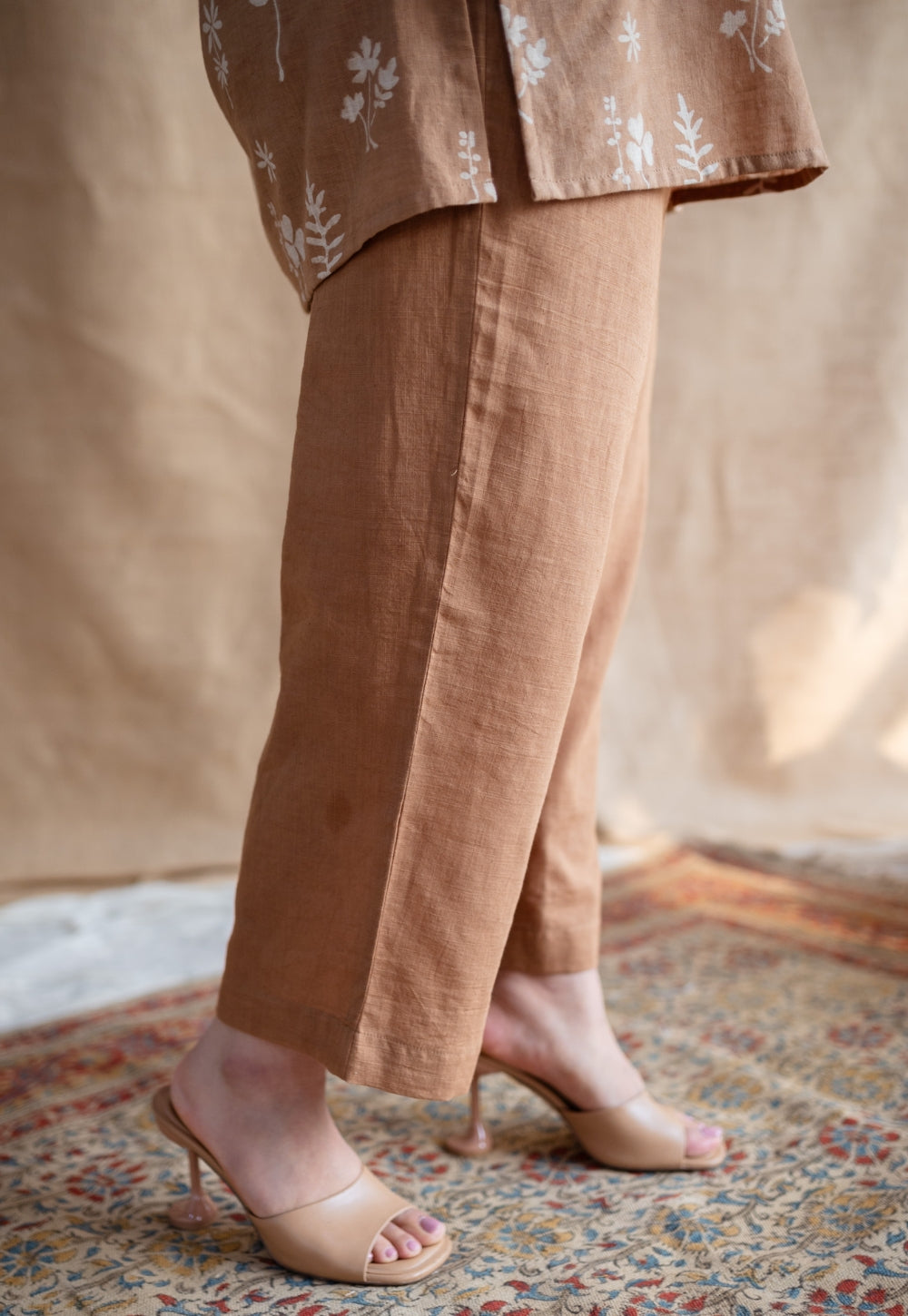 Tahin Slub Cotton Straight Pant
