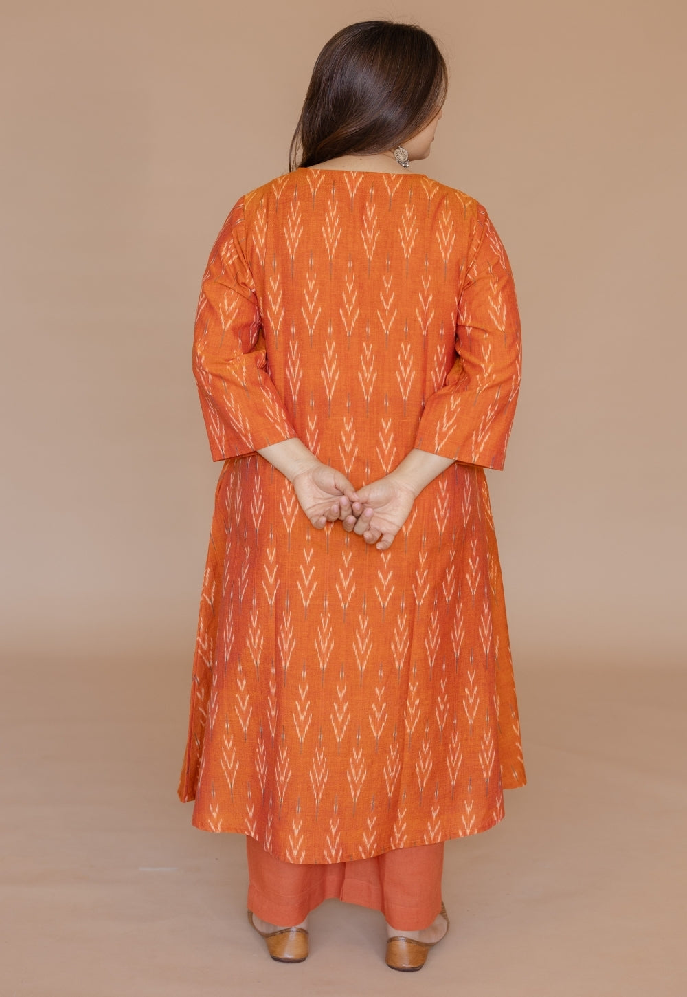 Geet Orange Handloom Ikkat Cotton A Line Kurta Set (Set of 2)