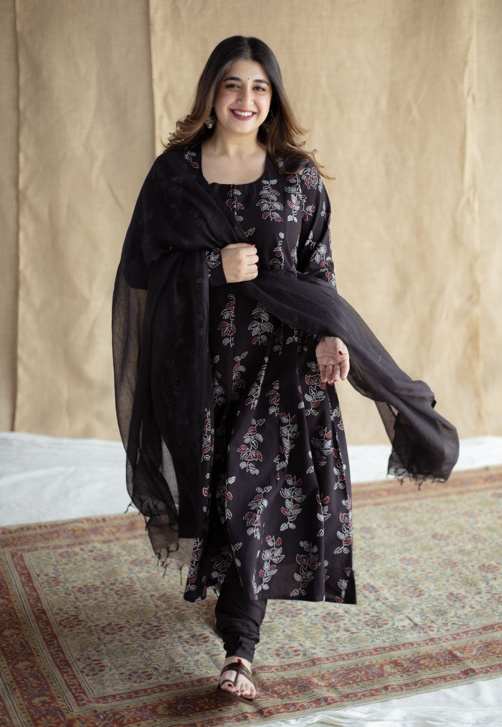 Black Solid Kota Doria Cotton Dupatta