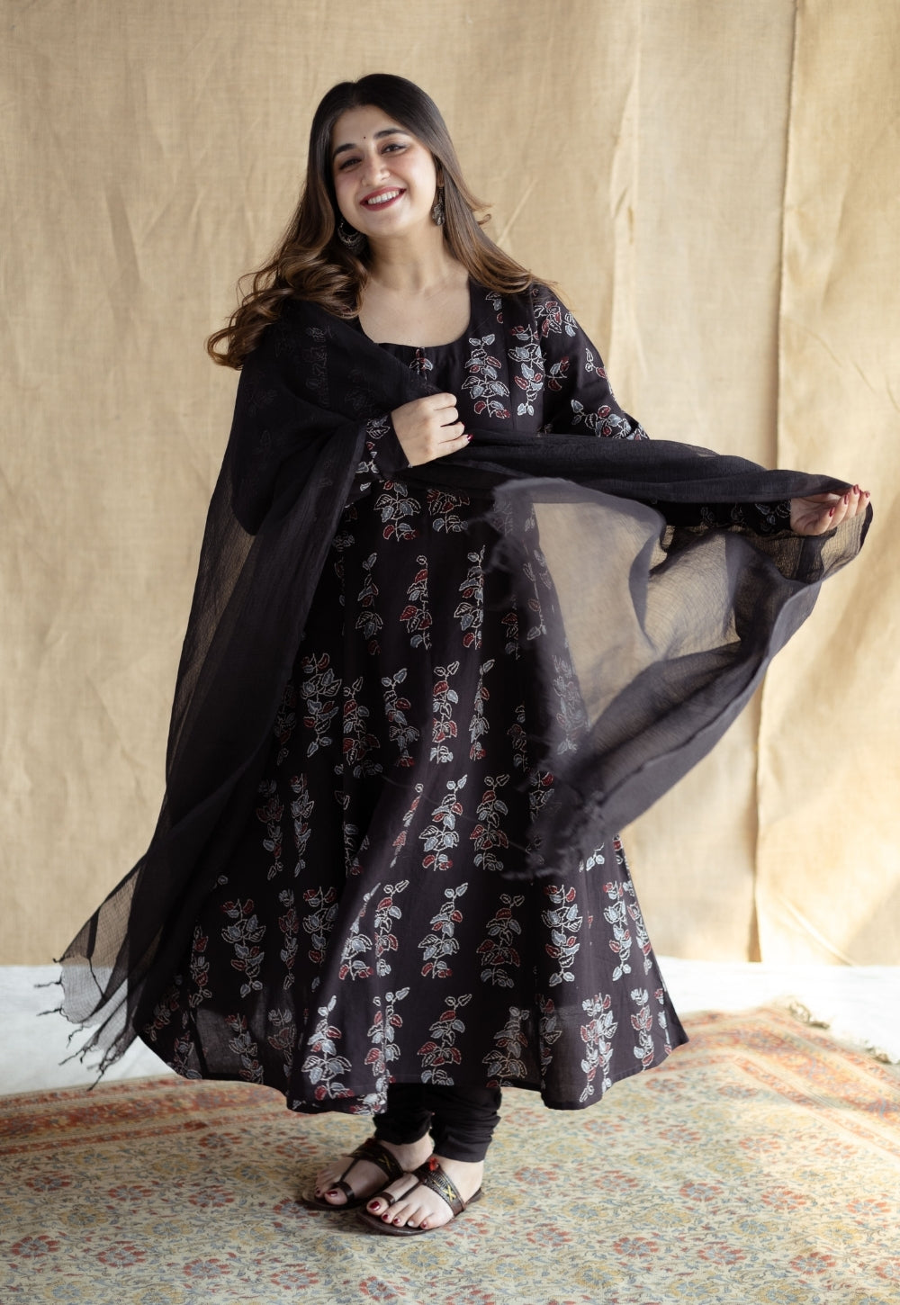 Black Solid Kota Doria Cotton Dupatta