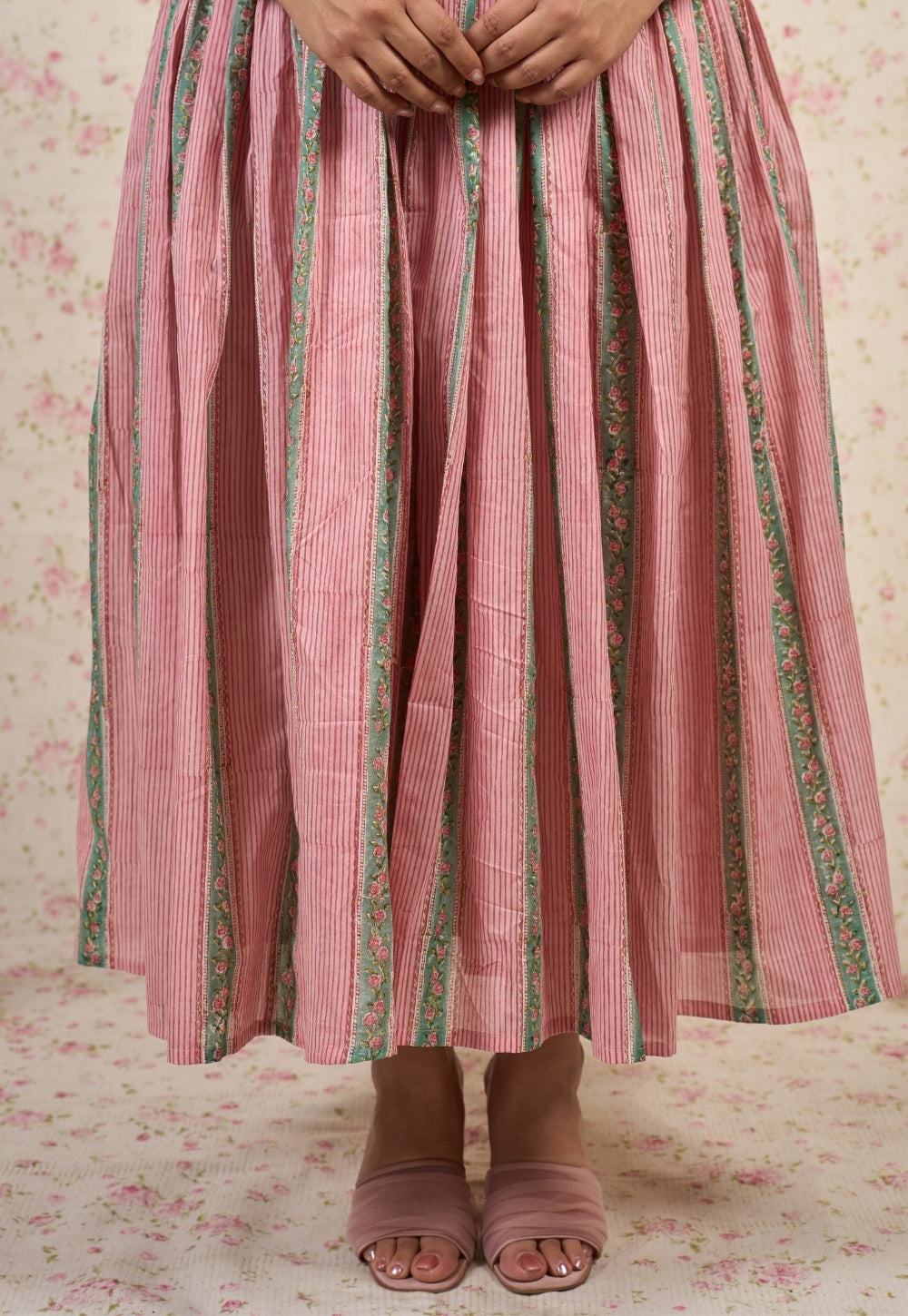 Emily Pink Sanganeri Mul Cotton A Line Dress