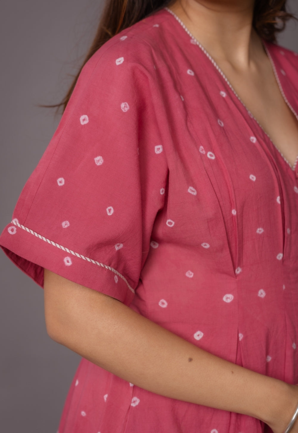 Reema Pink Bandhani Cotton A Line Dress