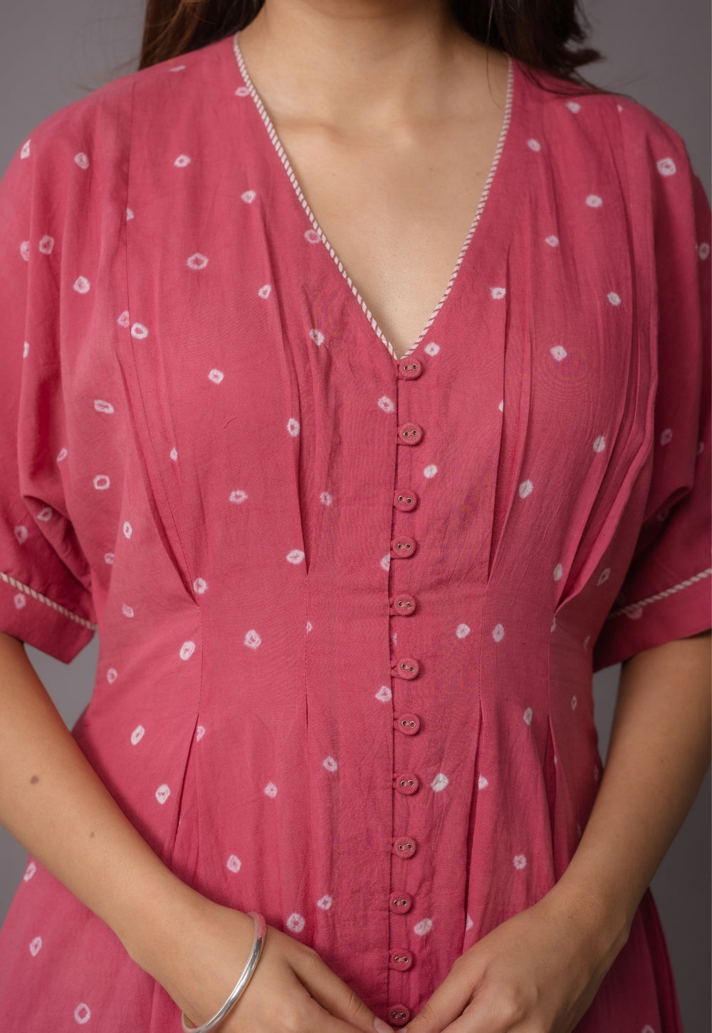 Reema Pink Bandhani Cotton A Line Dress
