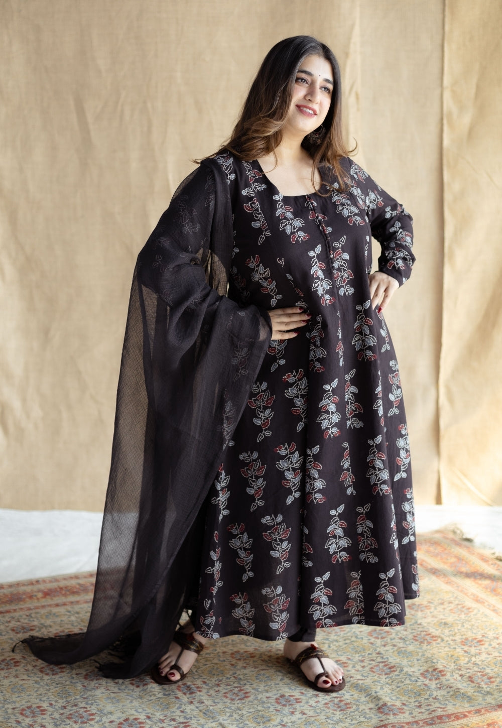 Black Solid Kota Doria Cotton Dupatta