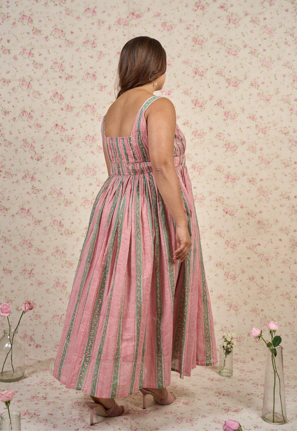 Emily Pink Sanganeri Mul Cotton A Line Dress
