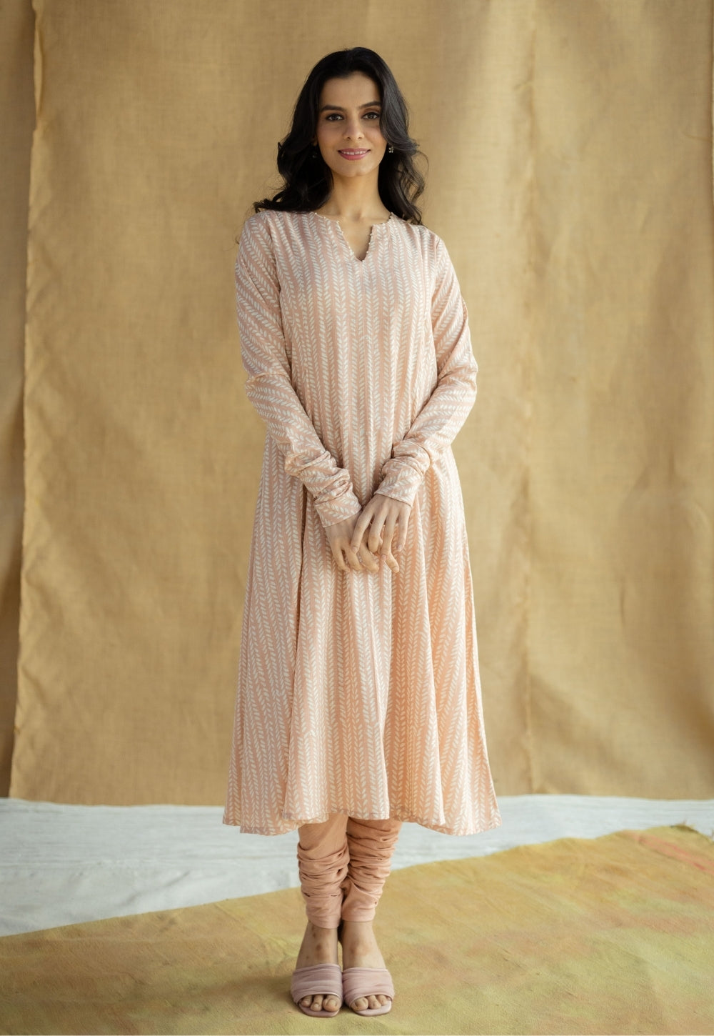 Miral Peach Solid Slub Cotton Churidar