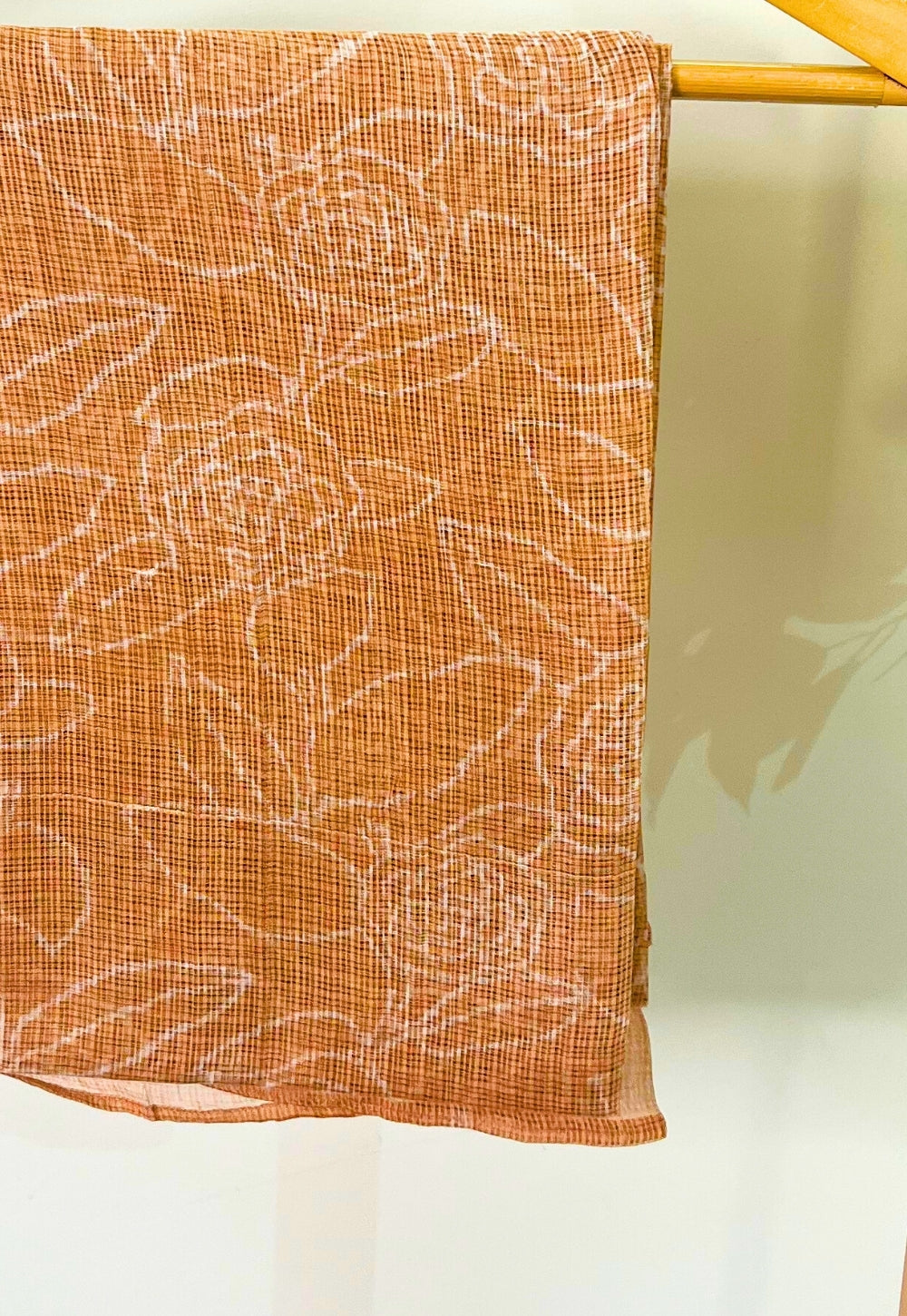 Orange Floral Hand Block Print Kota Doria Cotton Dupatta