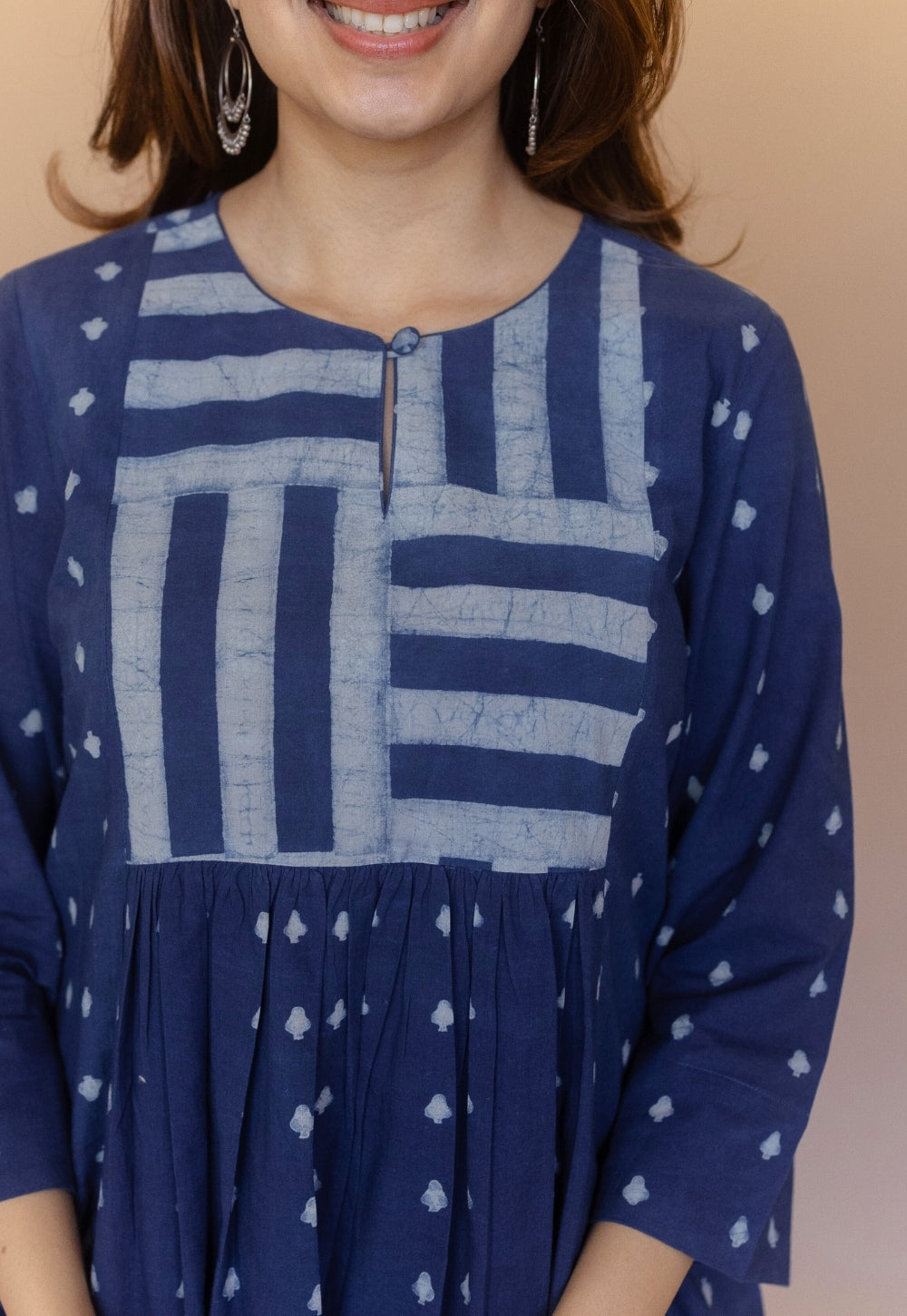 Shikha Blue Dabu Cotton Kali Kurta