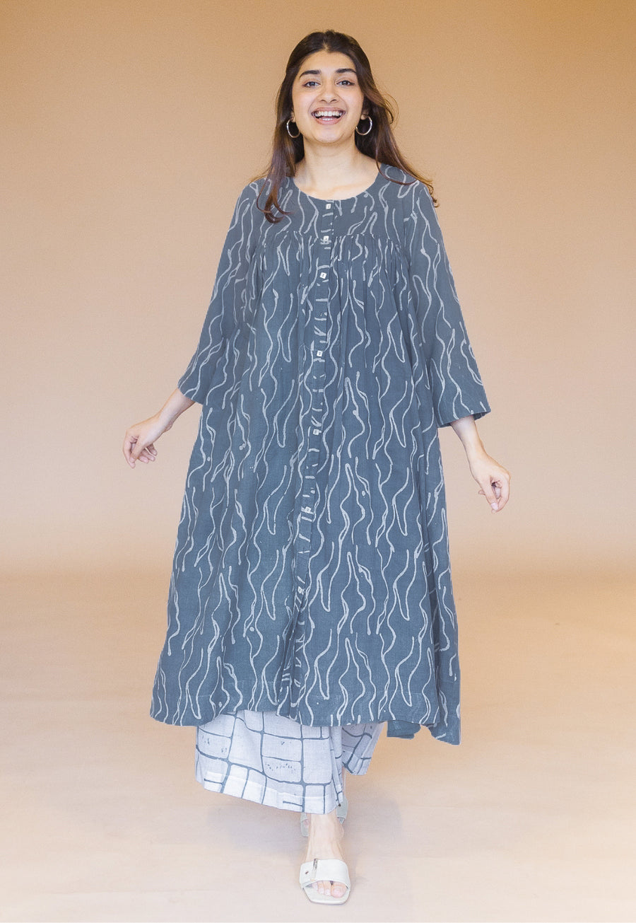 Nimra Blue Batik MulMul A Line Kurta with Slip
