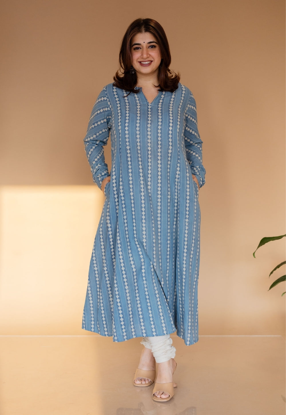 Shinat Blue Ajrakh Cotton Kali Kurta