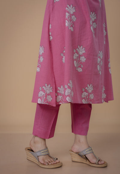 Prita Pink Solid Slub Cotton Narrow Pant