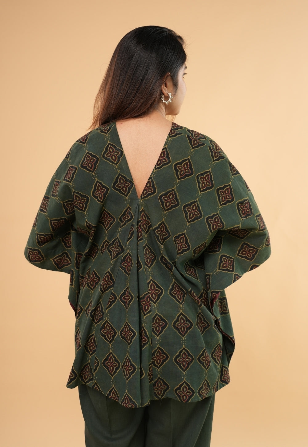 Marya Green Dabu Slub Cotton Kaftan Short Top
