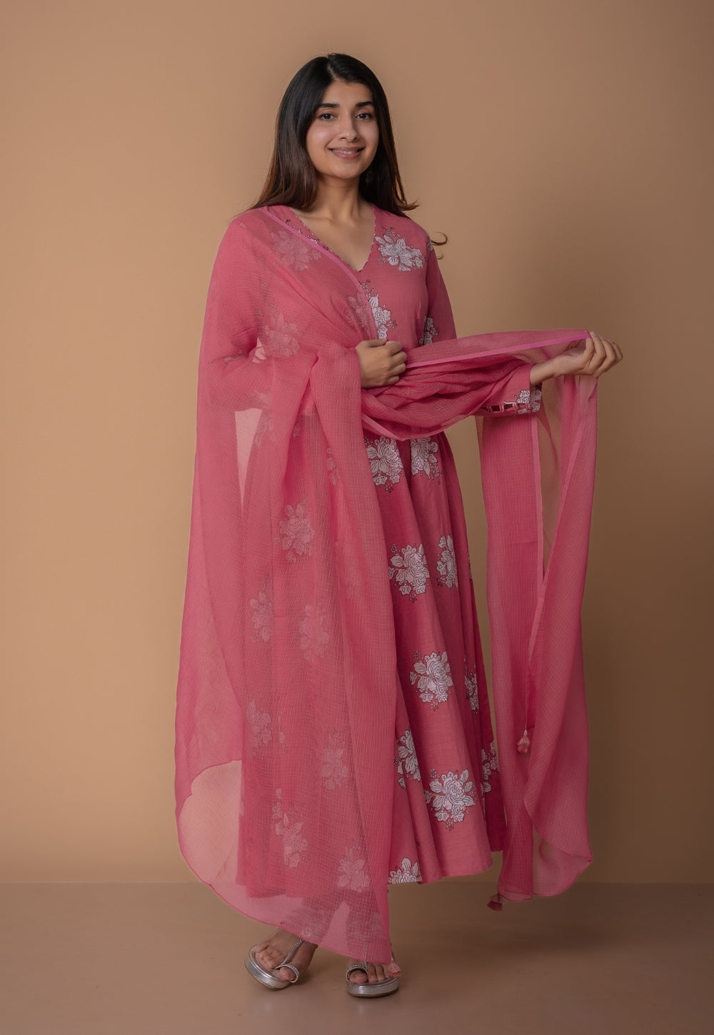 Miral Pink Solid Slub Cotton Churidar