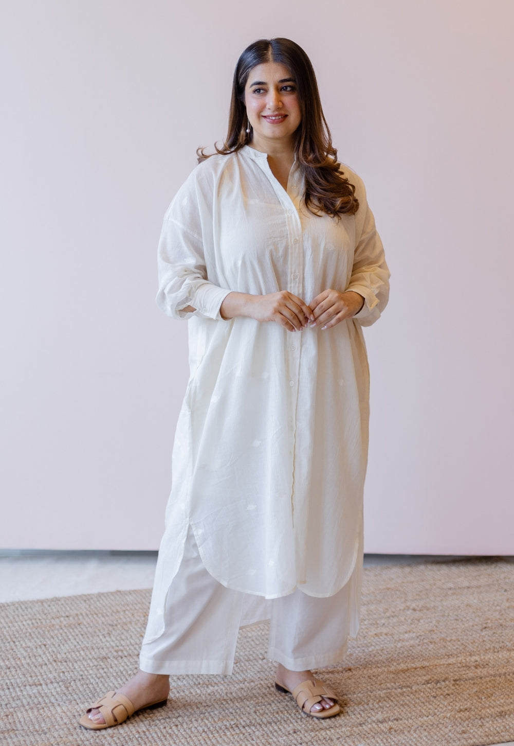 Asha Off White Jamdani Handloom Cotton Anti-Fit Kurta