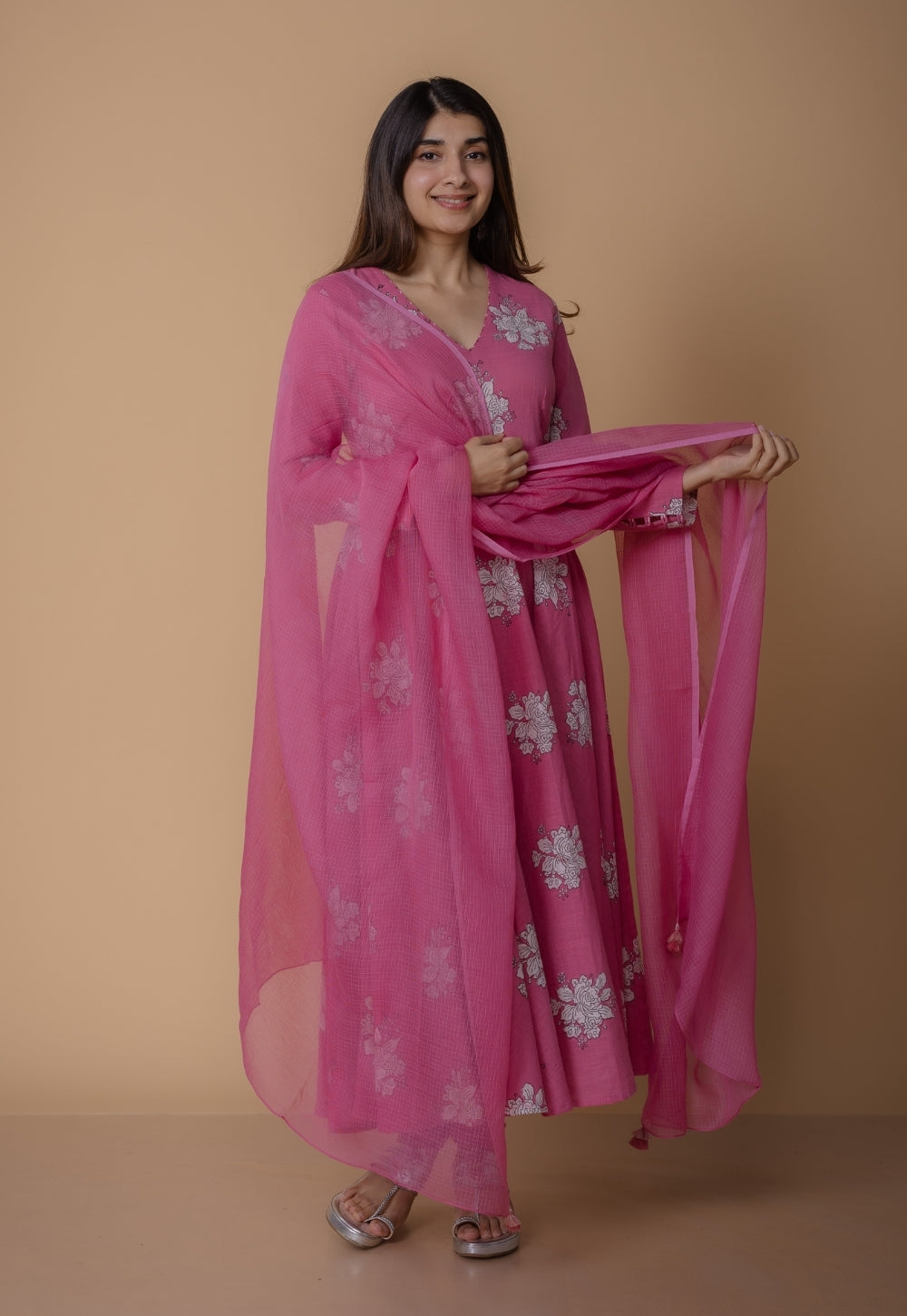 Miral Pink Solid Slub Cotton Churidar