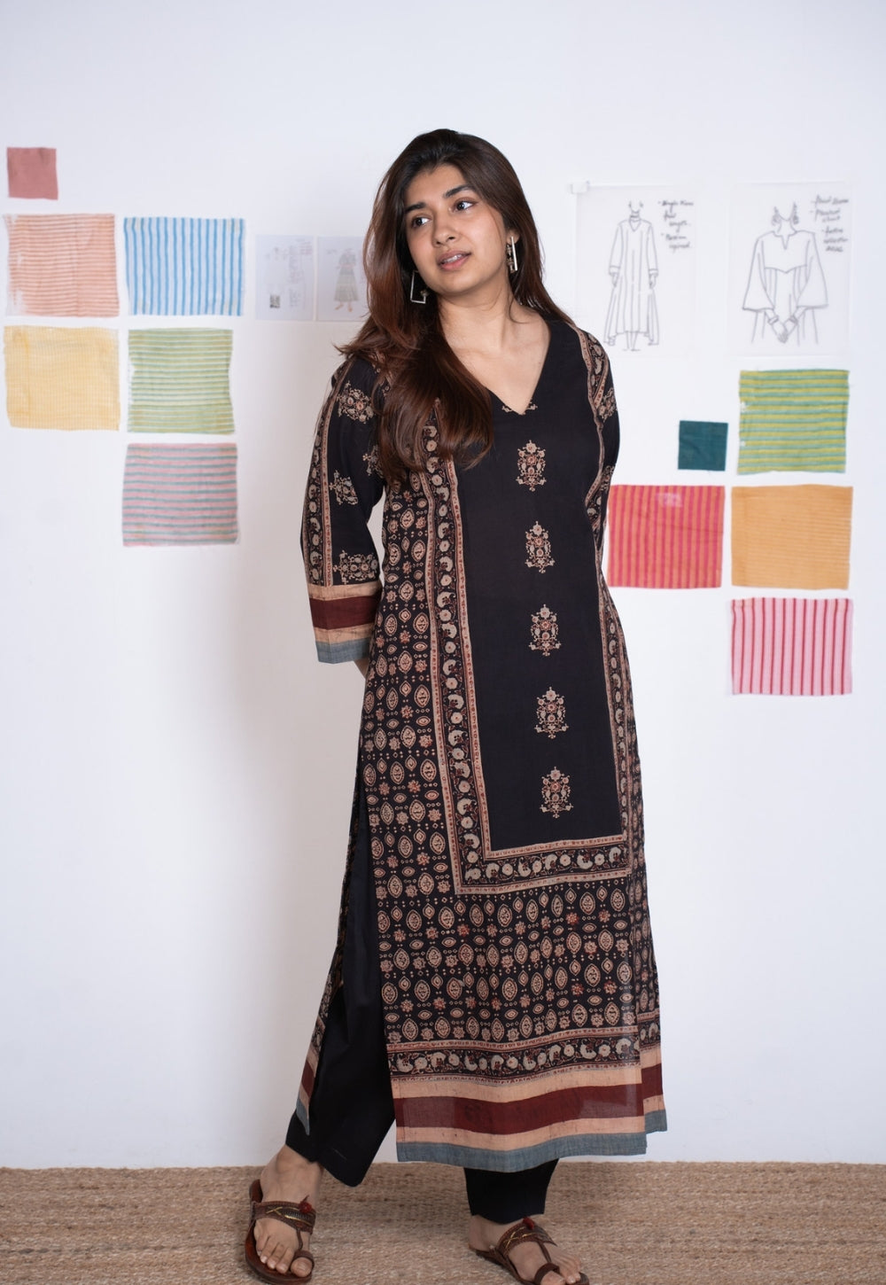 Elisha Black Ajrakh Cotton Straight Kurta