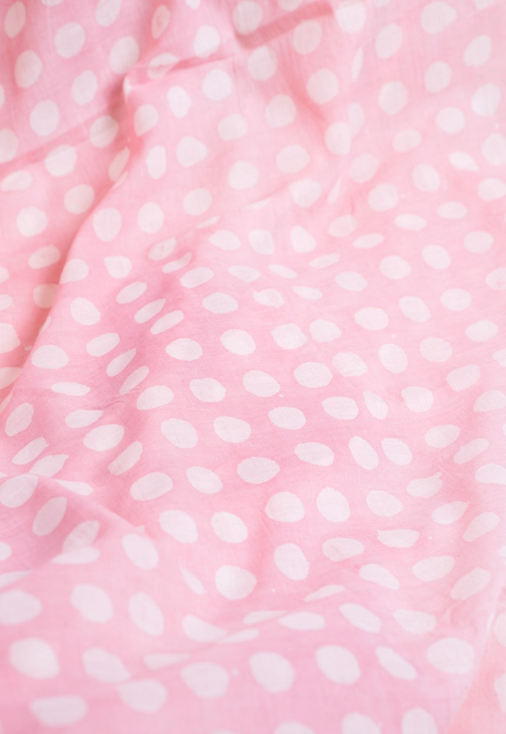 Pink Polka Dots  Batik Handblock Printed Mul Fabric
