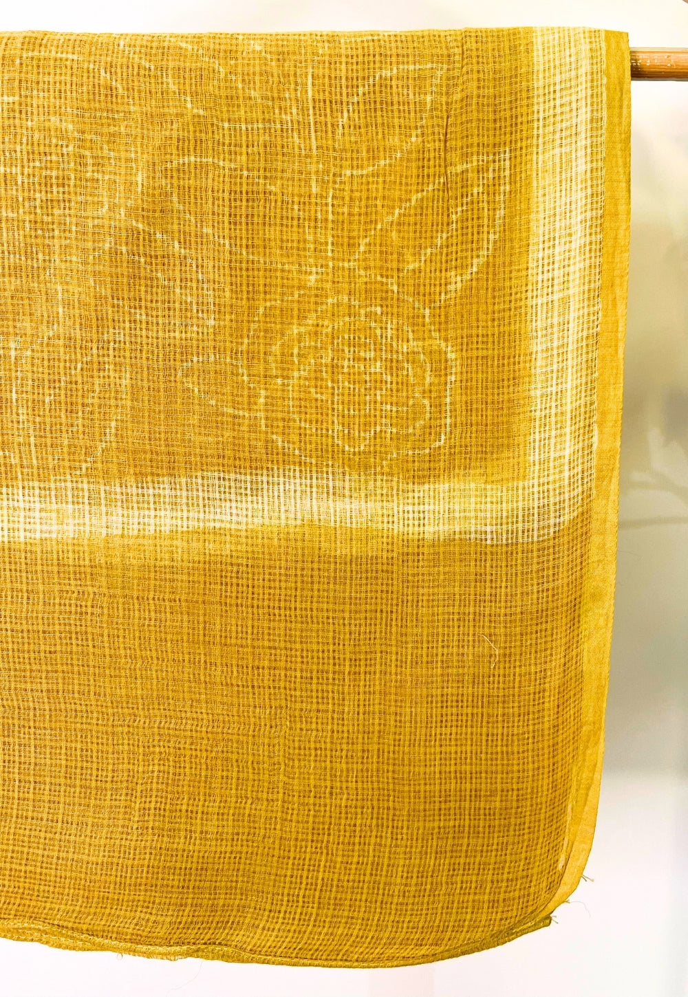 Yellow Floral Hand Block Print Kota Doria Cotton Dupatta