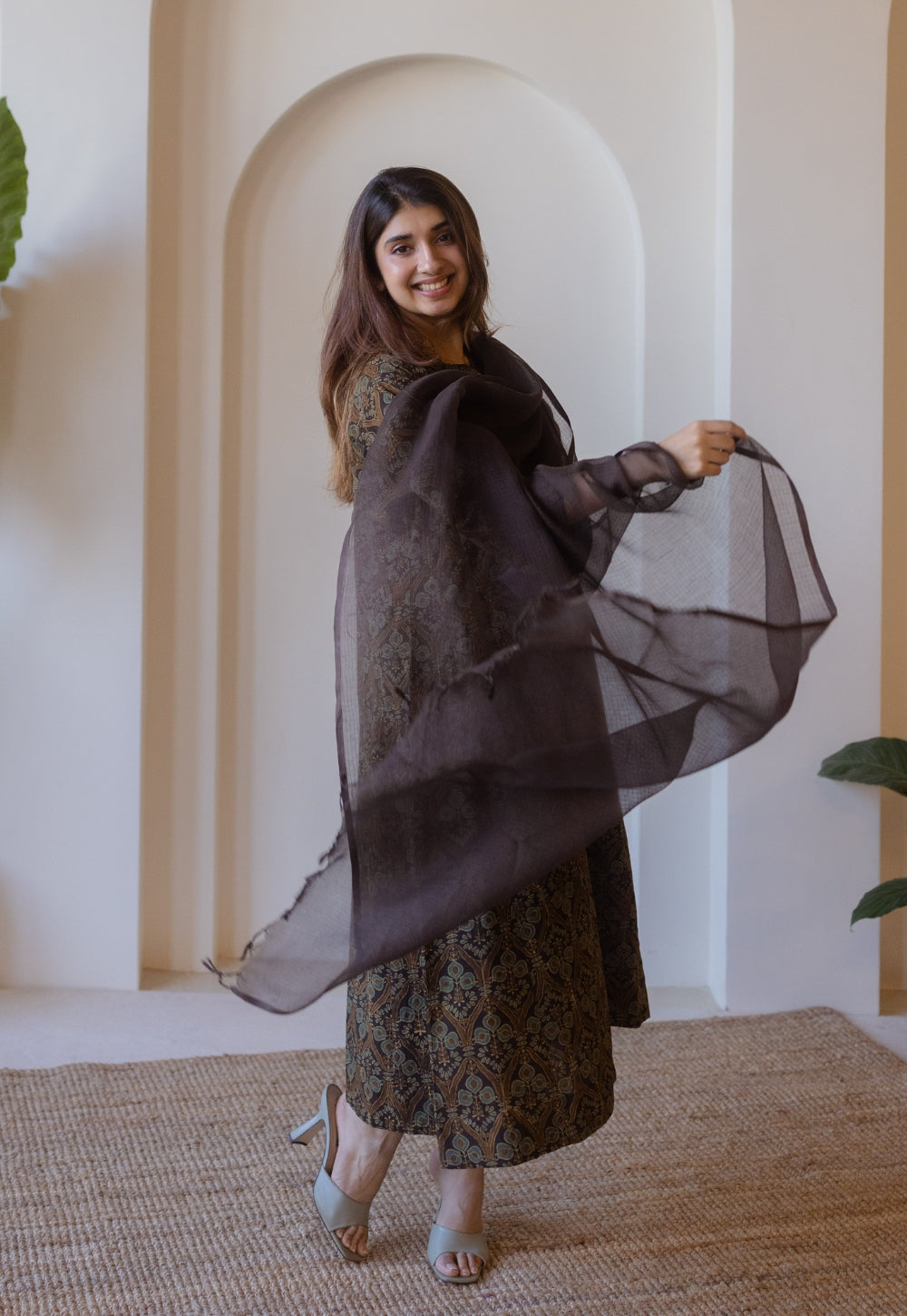 Brown Solid Kota Doria Cotton Dupatta