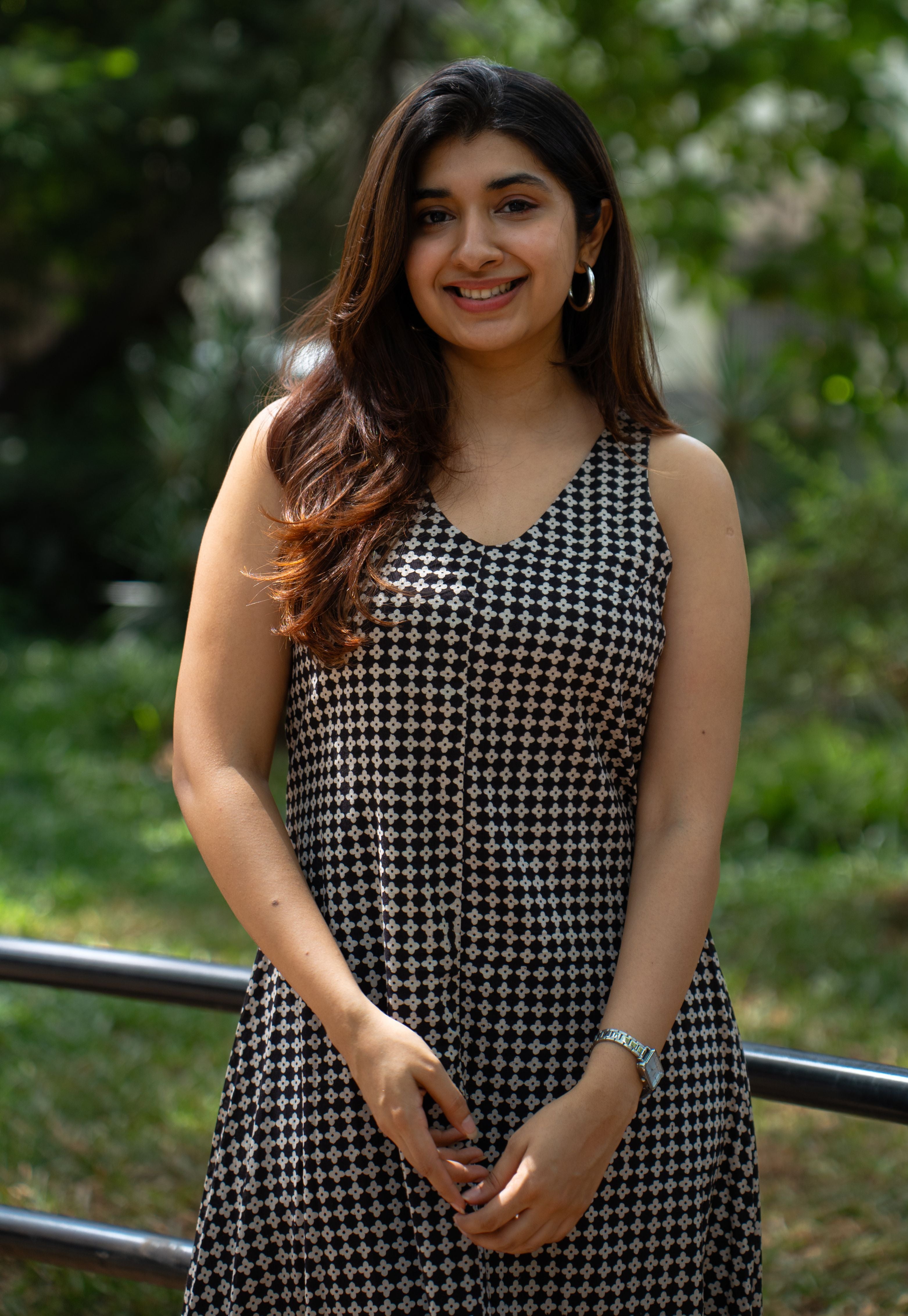 Mizoya Black Bagru Cotton A Line Dress