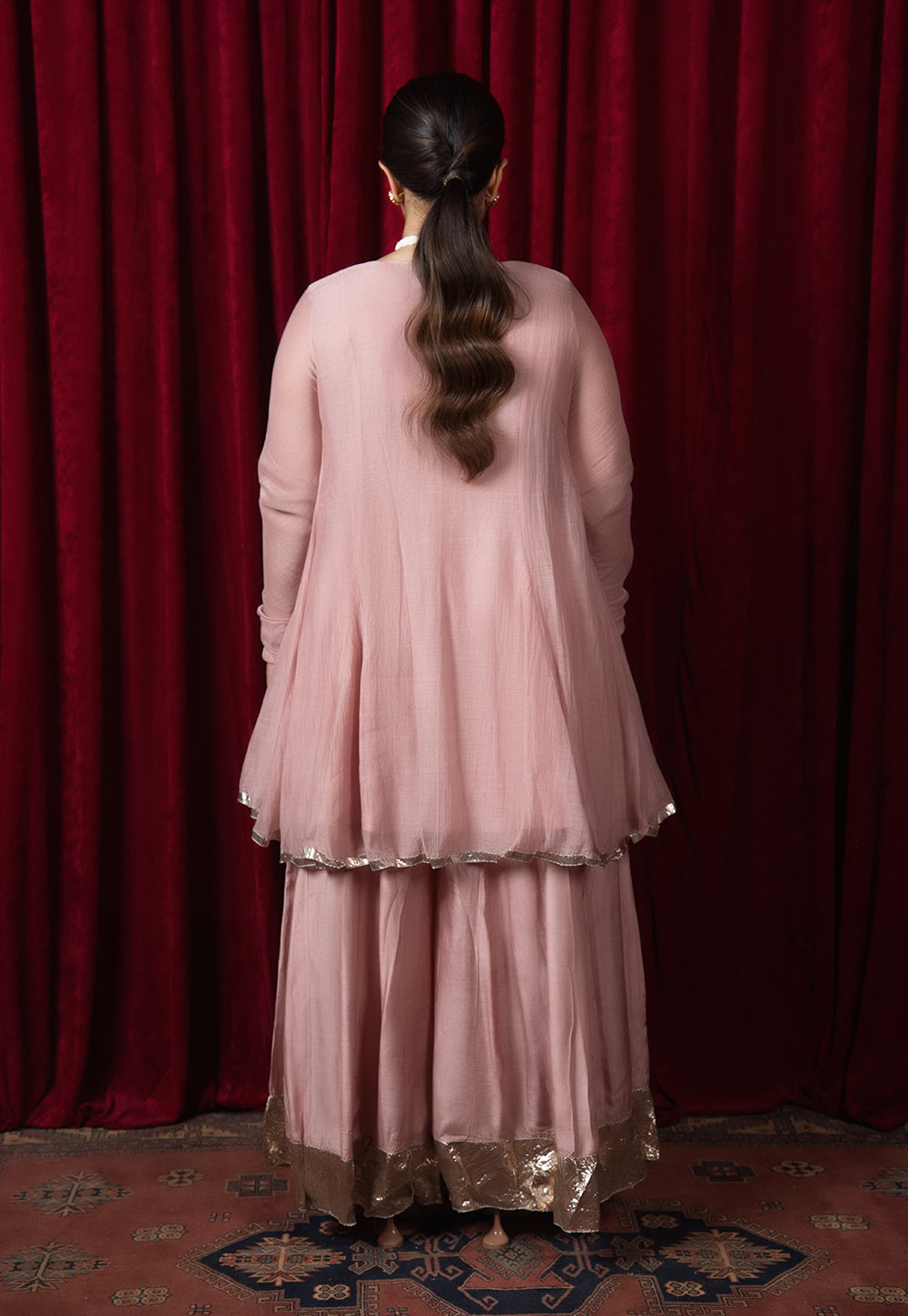 Manya Pink Solid Chanderi Silk Kali Kurta with Hand Embroidery