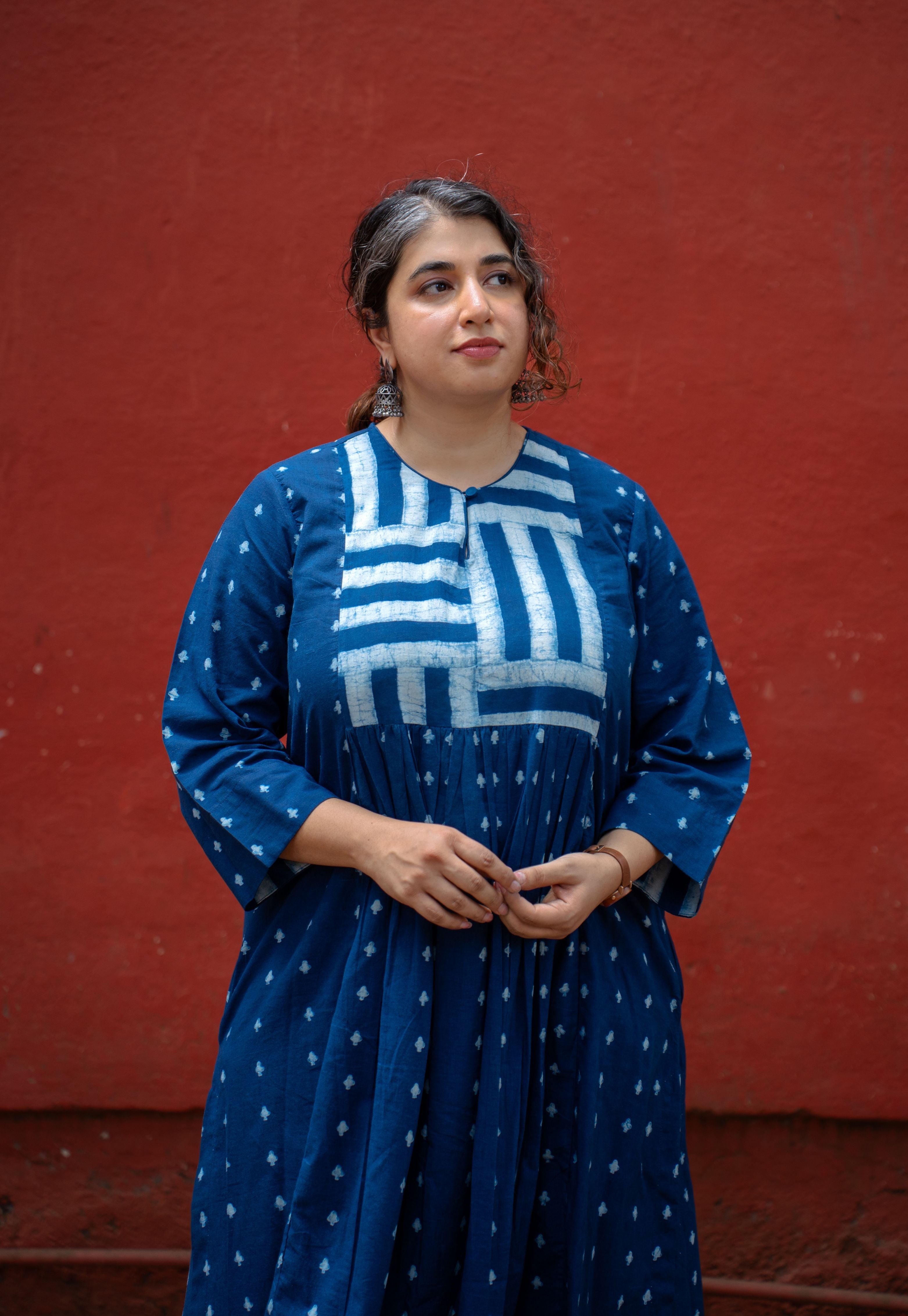Shikha Blue Dabu Cotton Kali Kurta