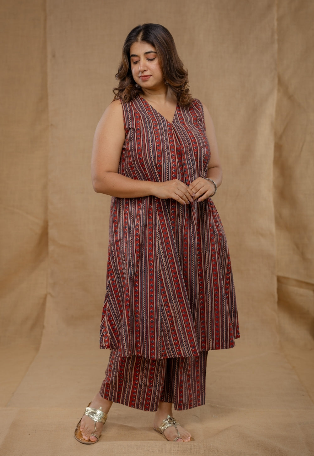 Raahi Red Ajrakh Cotton A Line Co-Ord Set